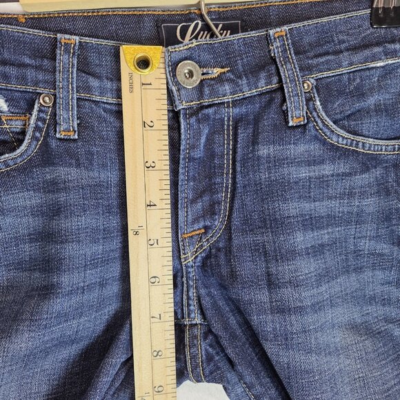 Lucky Brand Jeans Womens 4/28 Zoe Skinny Dark Wash Denim Mid Rise Distressed - Picture 7 of 12